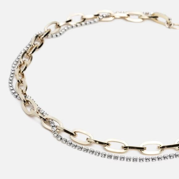 EUC Justine Clenquet Kirsten Necklace Two-Tone Layered Chain Crystal Gold Silver - Picture 5 of 16